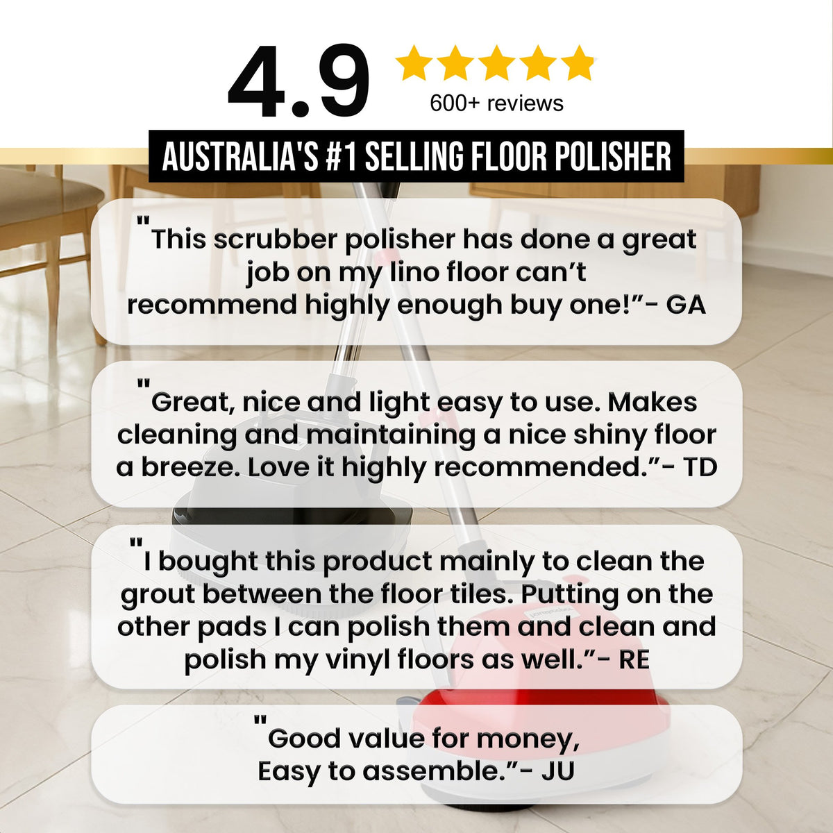Kartrite Hauskeeper Gen2 5-in-1 Black Electric Floor Polisher Hard Waxer Buffer Scrubber Cleaner 240v With V240-FLR-POL-BK