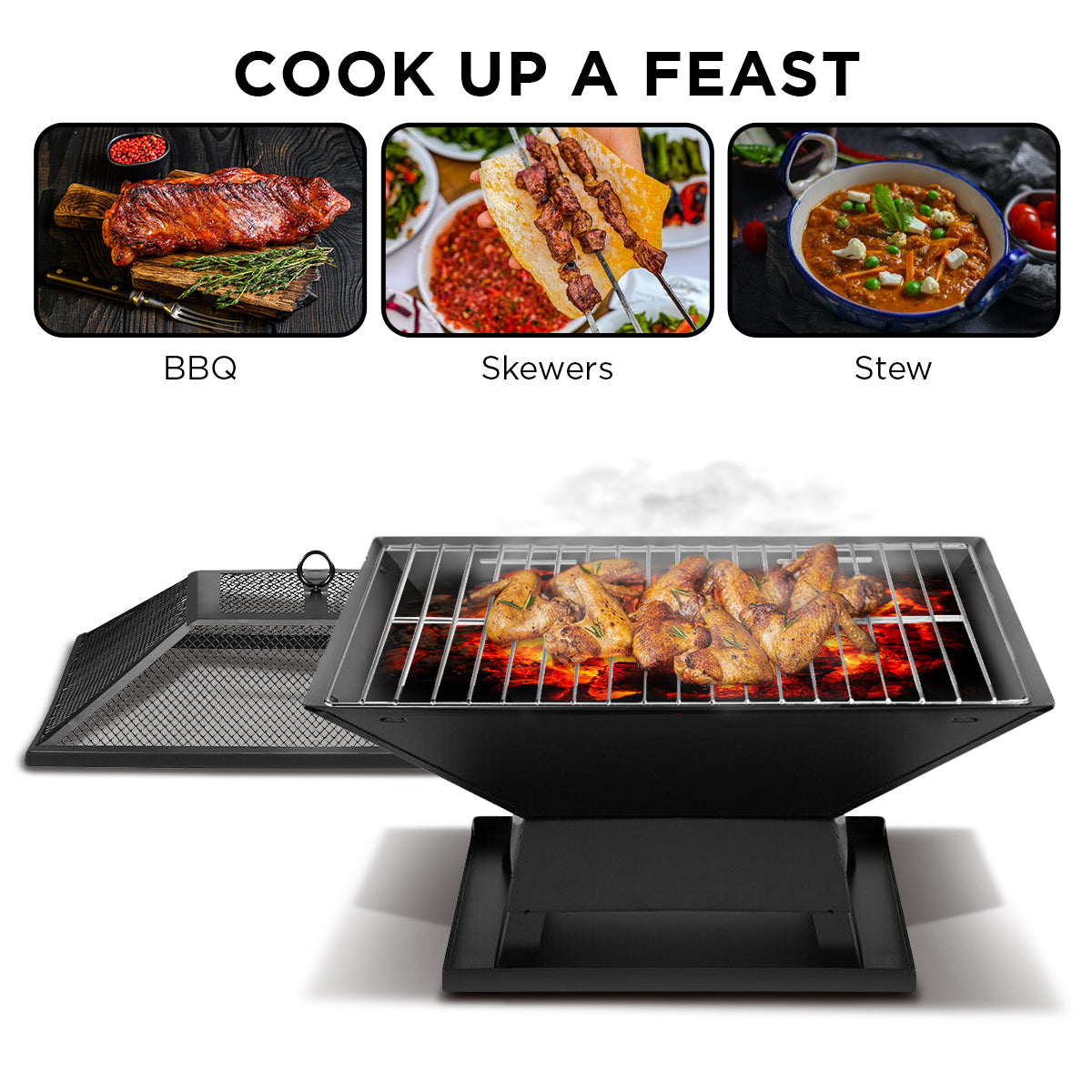 Wallaroo Portable Outdoor Fire Pit for BBQ, Grilling, Cooking, Camping V240-FPT-HP04