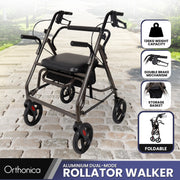 Orthonica Foldable Steel Frame Rollator Walker Lightweight Mobility Aid in Grey V240-FRW-MAS-01L-GY