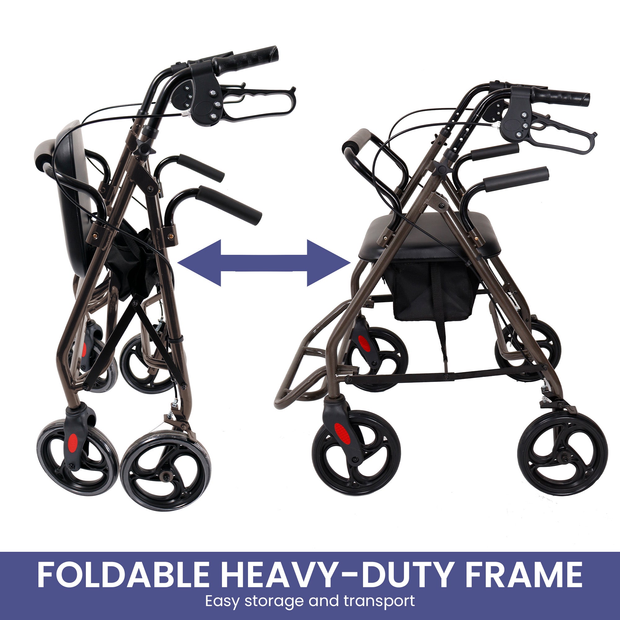 Orthonica Foldable Steel Frame Rollator Walker Lightweight Mobility Aid in Grey V240-FRW-MAS-01L-GY