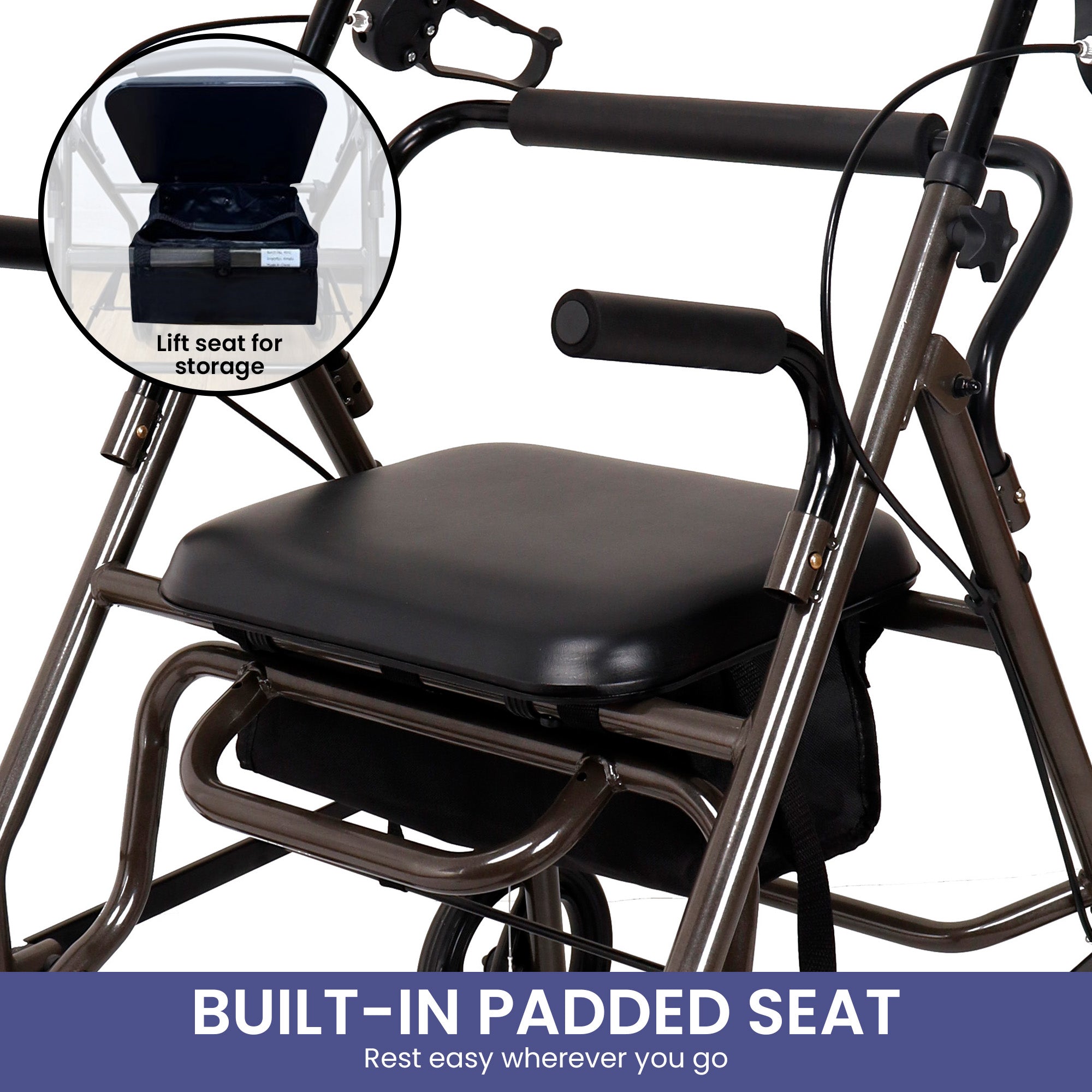 Orthonica Foldable Steel Frame Rollator Walker Lightweight Mobility Aid in Grey V240-FRW-MAS-01L-GY