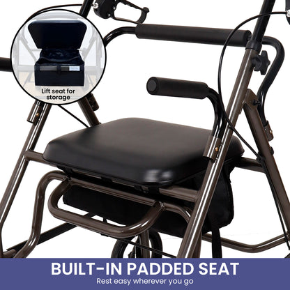 Orthonica Foldable Steel Frame Rollator Walker Lightweight Mobility Aid in Grey V240-FRW-MAS-01L-GY