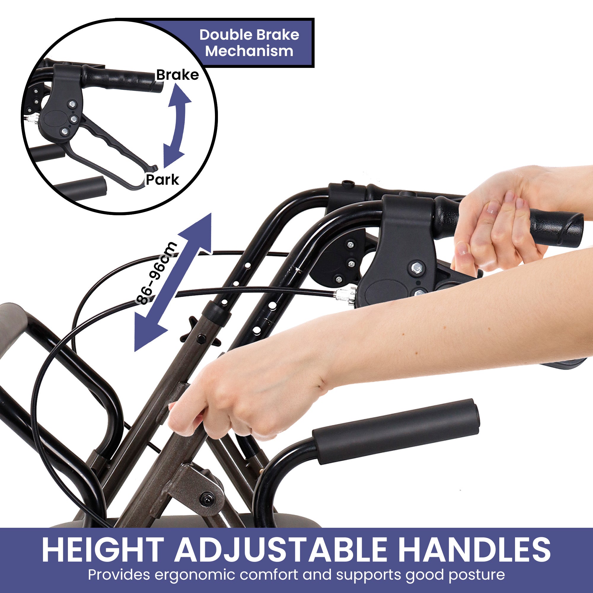 Orthonica Foldable Steel Frame Rollator Walker Lightweight Mobility Aid in Grey V240-FRW-MAS-01L-GY