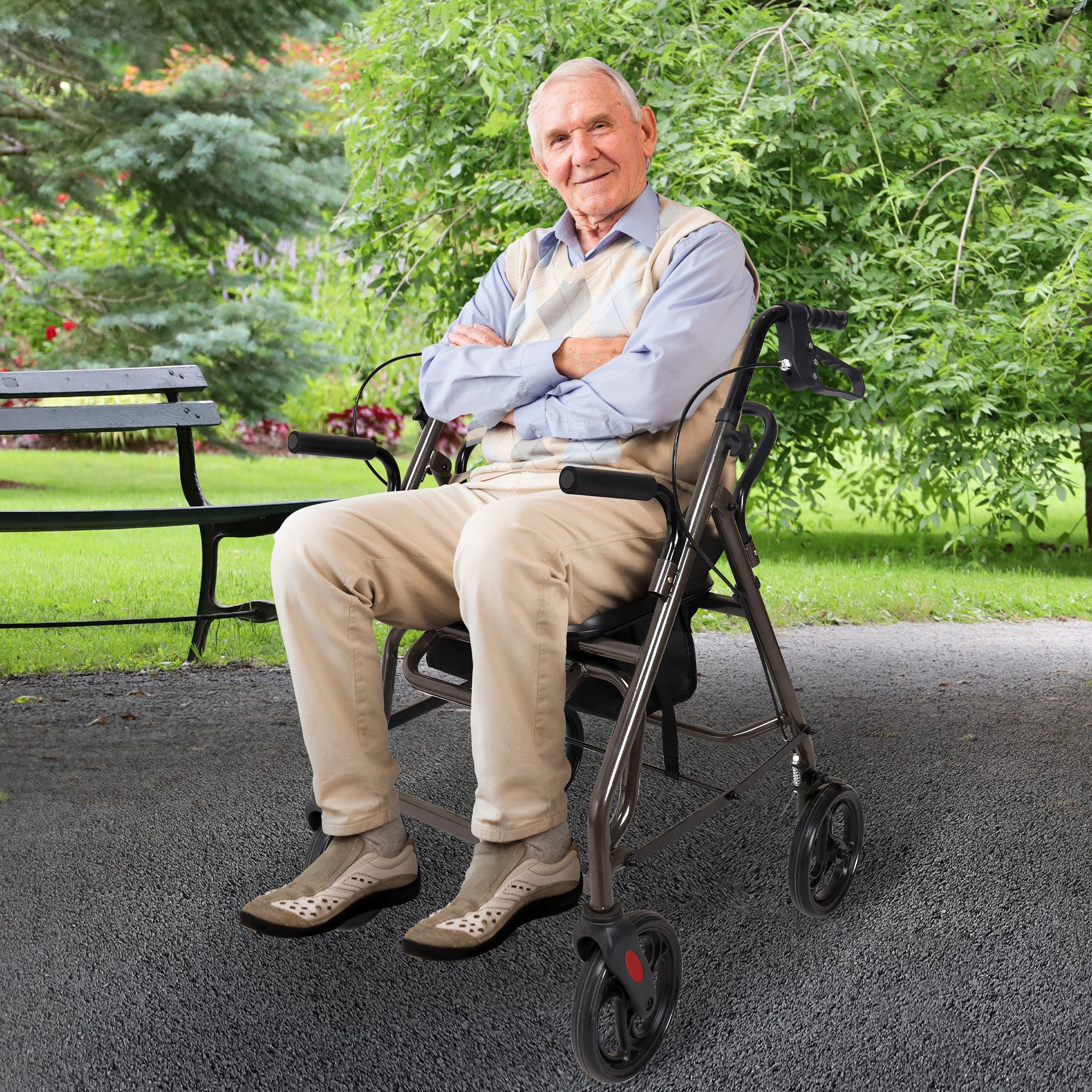 Orthonica Foldable Steel Frame Rollator Walker Lightweight Mobility Aid in Grey V240-FRW-MAS-01L-GY