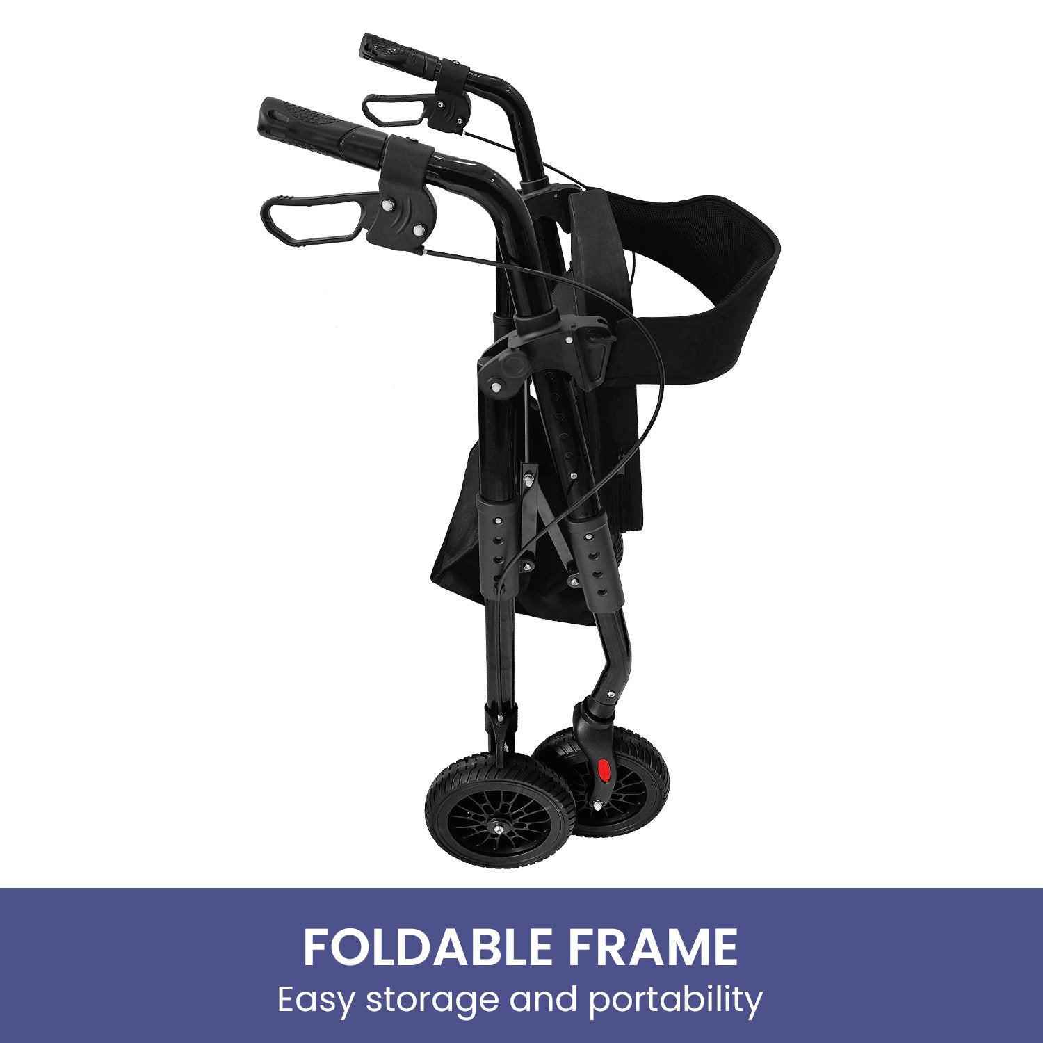 Orthonica Foldable Mobility Steel Rollator 136kg Max Capacity Black V240-FRW-MAS-029-BK