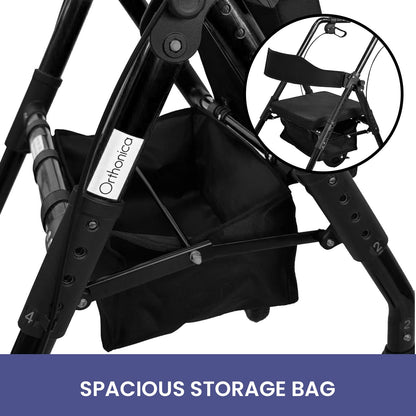 Orthonica Foldable Mobility Steel Rollator 136kg Max Capacity Black V240-FRW-MAS-029-BK