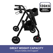 Orthonica Foldable Mobility Steel Rollator 136kg Max Capacity Black V240-FRW-MAS-029-BK