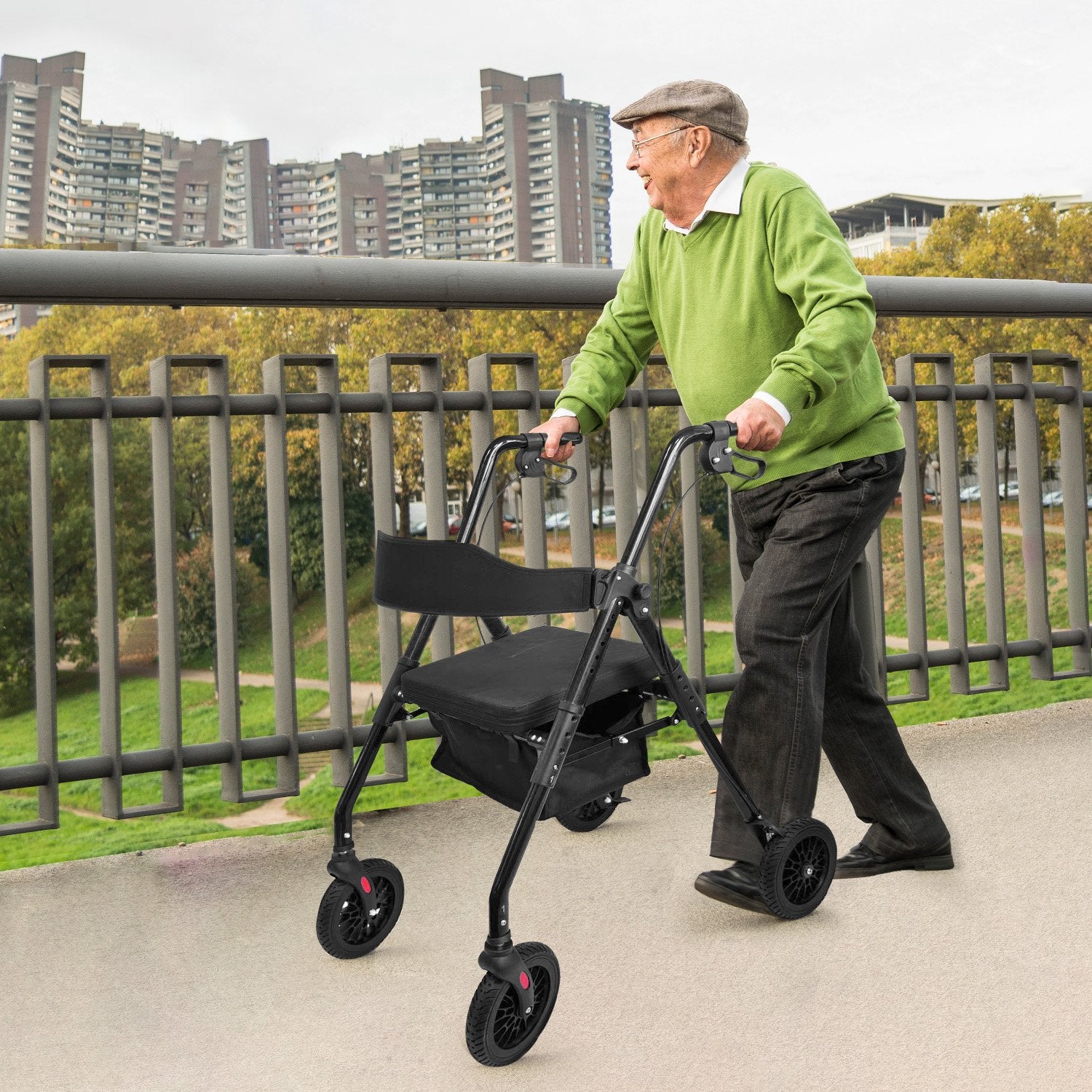 Orthonica Foldable Mobility Steel Rollator 136kg Max Capacity Black V240-FRW-MAS-029-BK