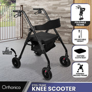 Orthonica Foldable Mobility Steel Rollator 136kg Max Capacity Black V240-FRW-MAS-029-BK