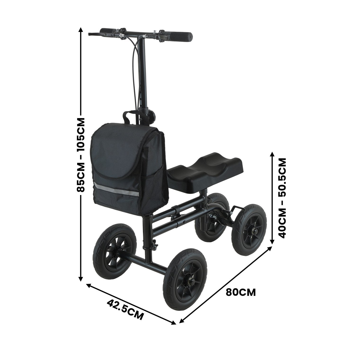 Orthonica Mobility Steel Knee Scooter Walker Steerable Ergonomic Foldable Scooter 10-inch Wheels Height V240-FRW-MAS-06L-BK