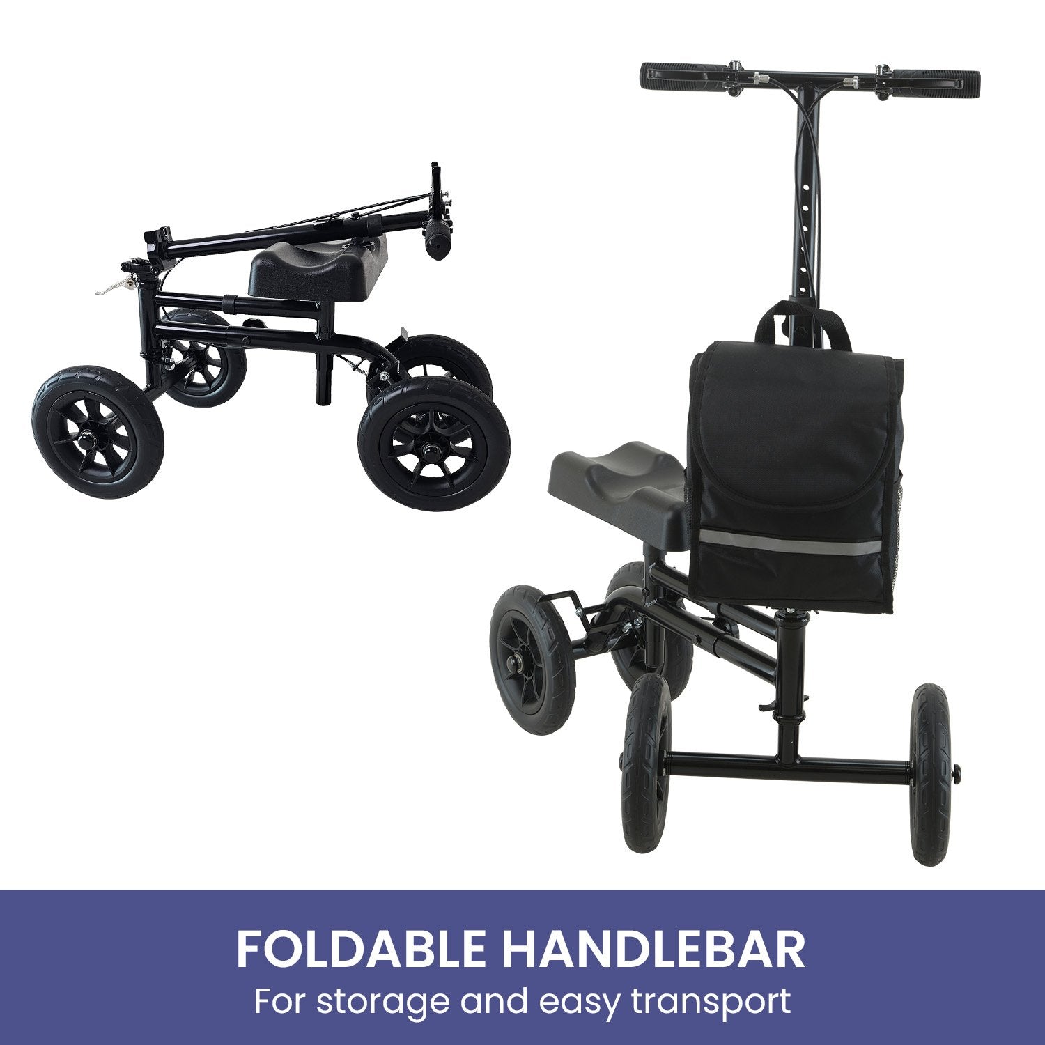 Orthonica Mobility Steel Knee Scooter Walker Steerable Ergonomic Foldable Scooter 10-inch Wheels Height V240-FRW-MAS-06L-BK