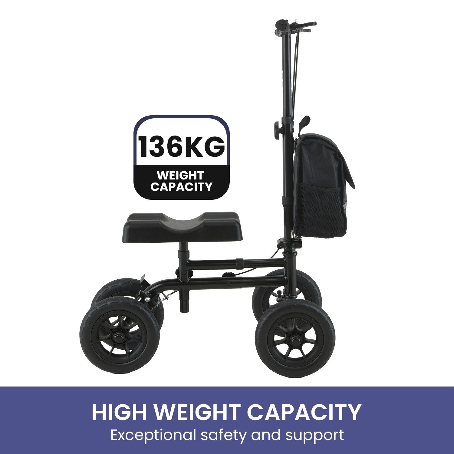 Orthonica Mobility Steel Knee Scooter Walker Steerable Ergonomic Foldable Scooter 10-inch Wheels Height V240-FRW-MAS-06L-BK
