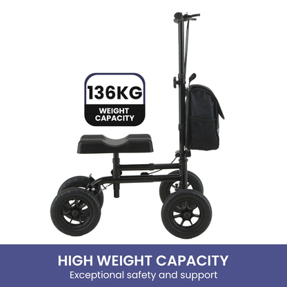 Orthonica Mobility Steel Knee Scooter Walker Steerable Ergonomic Foldable Scooter 10-inch Wheels Height V240-FRW-MAS-06L-BK