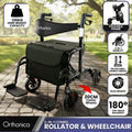 Orthonica Aluminium 2-in-1 Rollator Wheelchair with Foldable Frame - Black & Silver V240-FRW-MAS-2N1-BK