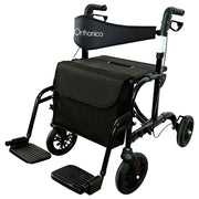 Orthonica Aluminium 2-in-1 Rollator Wheelchair with Foldable Frame - Black & Silver V240-FRW-MAS-2N1-BK