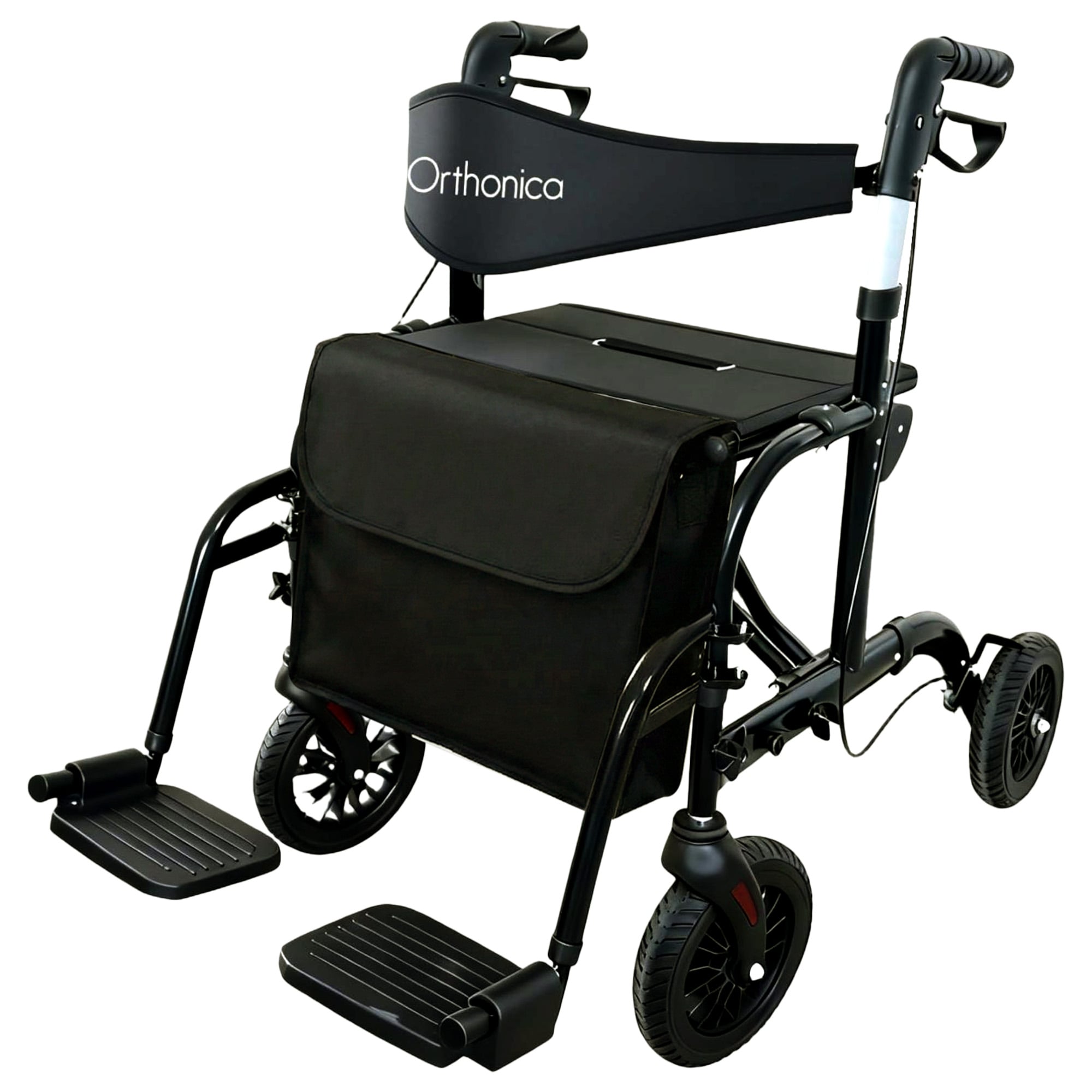 Orthonica Aluminium 2-in-1 Rollator Wheelchair with Foldable Frame - Black & Silver V240-FRW-MAS-2N1-BK