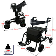 Orthonica Aluminium 2-in-1 Rollator Wheelchair with Foldable Frame - Black & Silver V240-FRW-MAS-2N1-BK