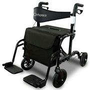 Orthonica Aluminium 2-in-1 Rollator Wheelchair with Foldable Frame - Black & Silver V240-FRW-MAS-2N1-BK