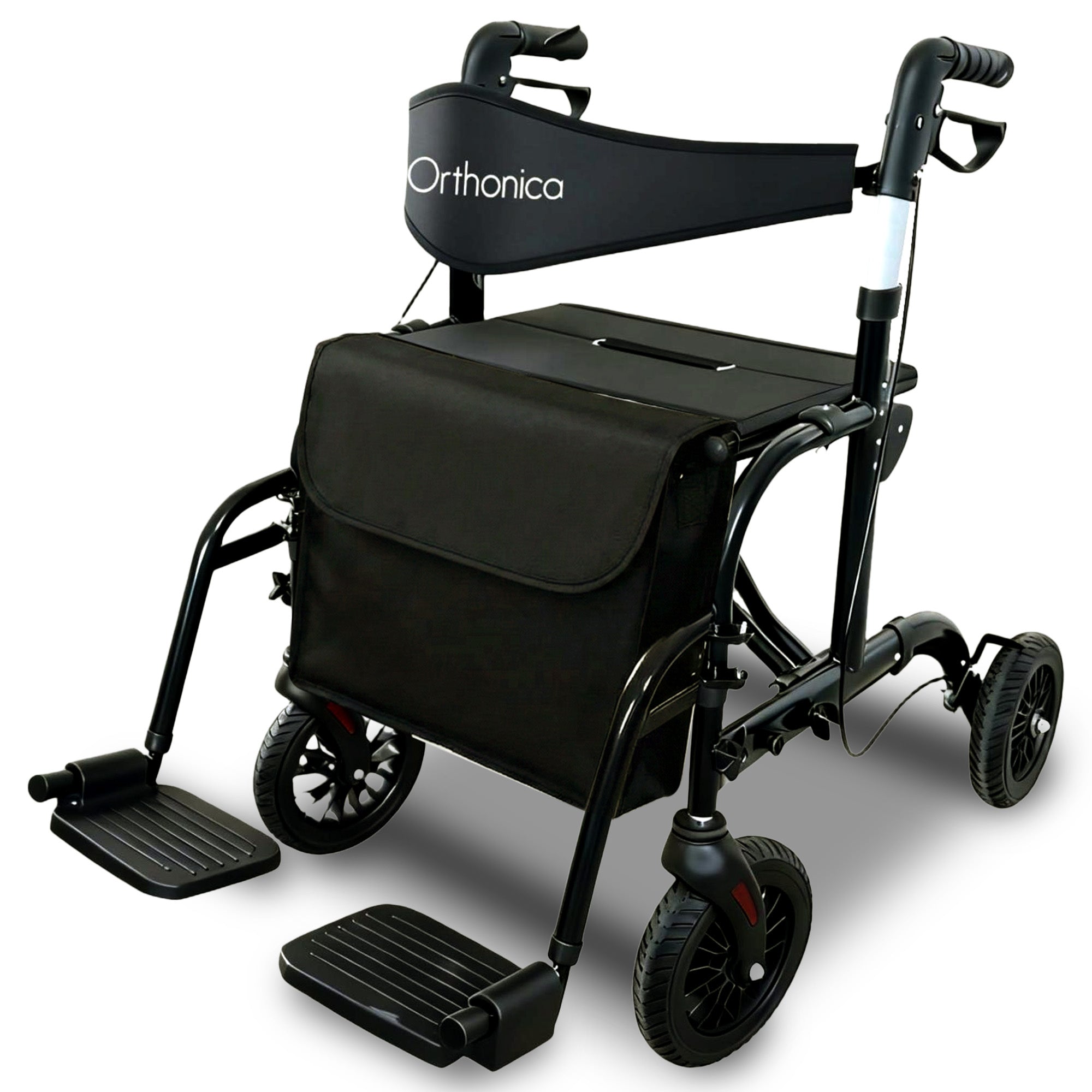 Orthonica Aluminium 2-in-1 Rollator Wheelchair with Foldable Frame - Black & Silver V240-FRW-MAS-2N1-BK