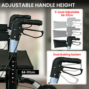 Orthonica Aluminium 2-in-1 Rollator Wheelchair with Foldable Frame - Black & Silver V240-FRW-MAS-2N1-BK