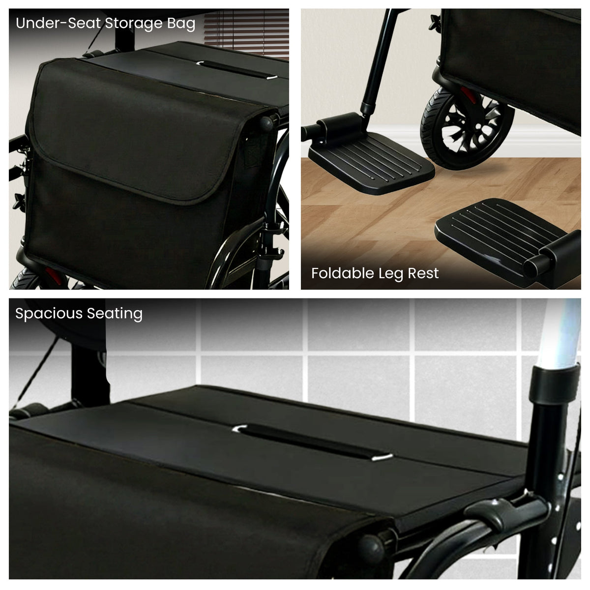 Orthonica Aluminium 2-in-1 Rollator Wheelchair with Foldable Frame - Black & Silver V240-FRW-MAS-2N1-BK