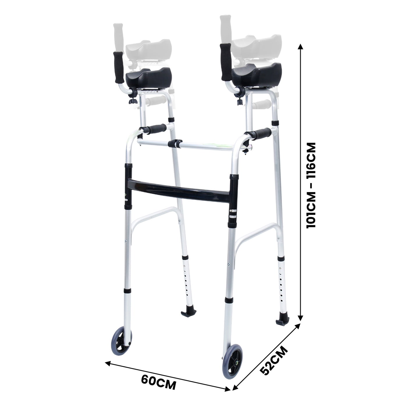 Orthonica Folding Rollator Walker Aluminium Adjustable Handles With Cane Box V240-FRW-MAS-30-508L