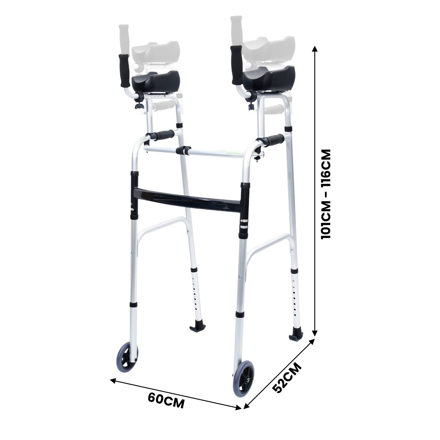 Orthonica Folding Rollator Walker Aluminium Adjustable Handles With Cane Box V240-FRW-MAS-30-508L