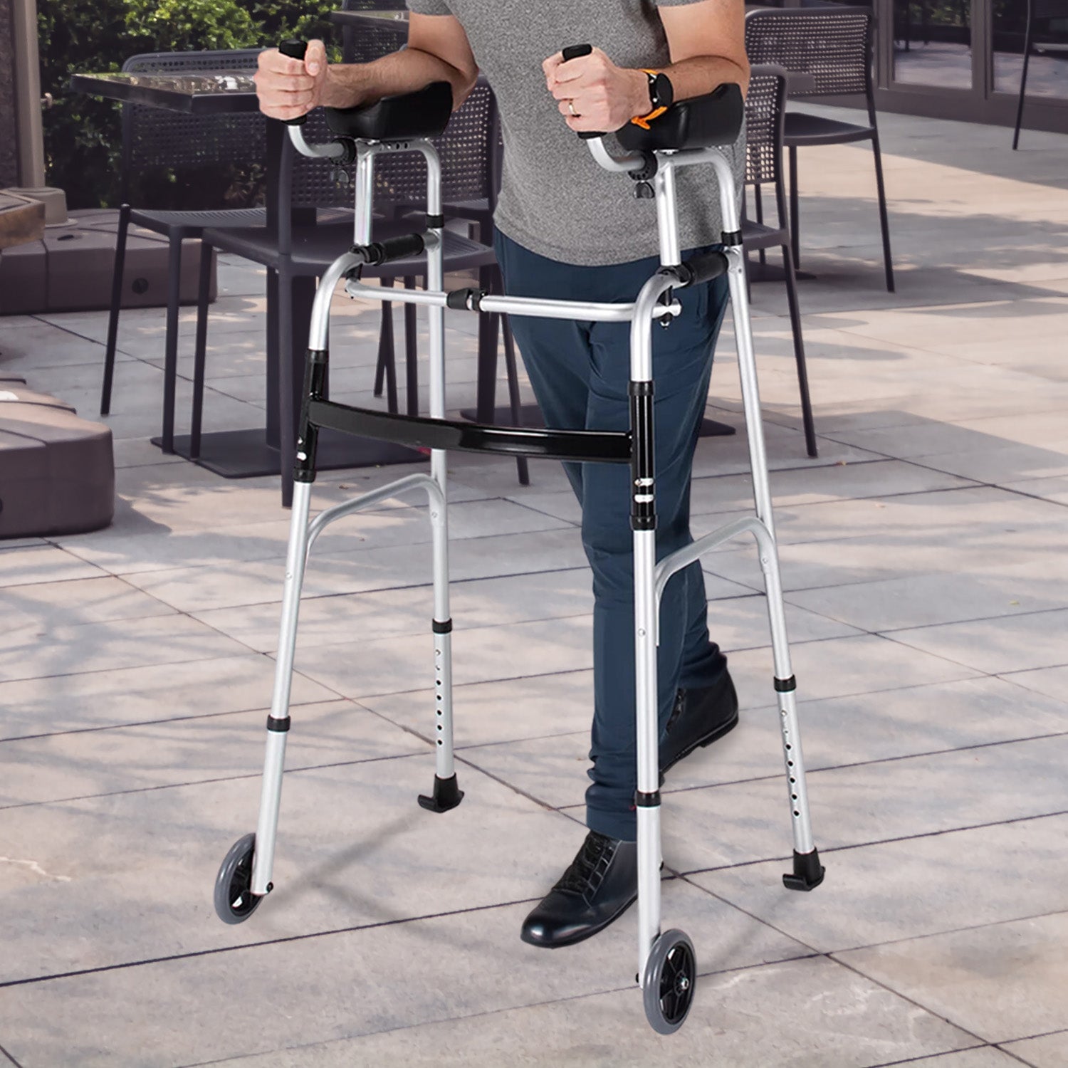 Orthonica Folding Rollator Walker Aluminium Adjustable Handles With Cane Box V240-FRW-MAS-30-508L