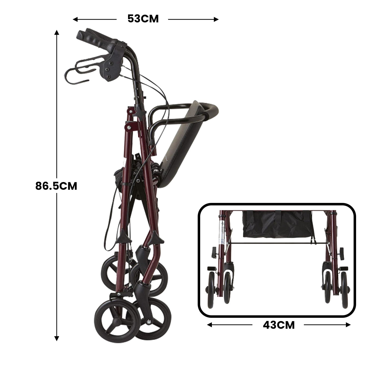 Orthonica Foldable Steel Frame Rollator 4-wheel Walker V240-FRW-MAS-30-STL