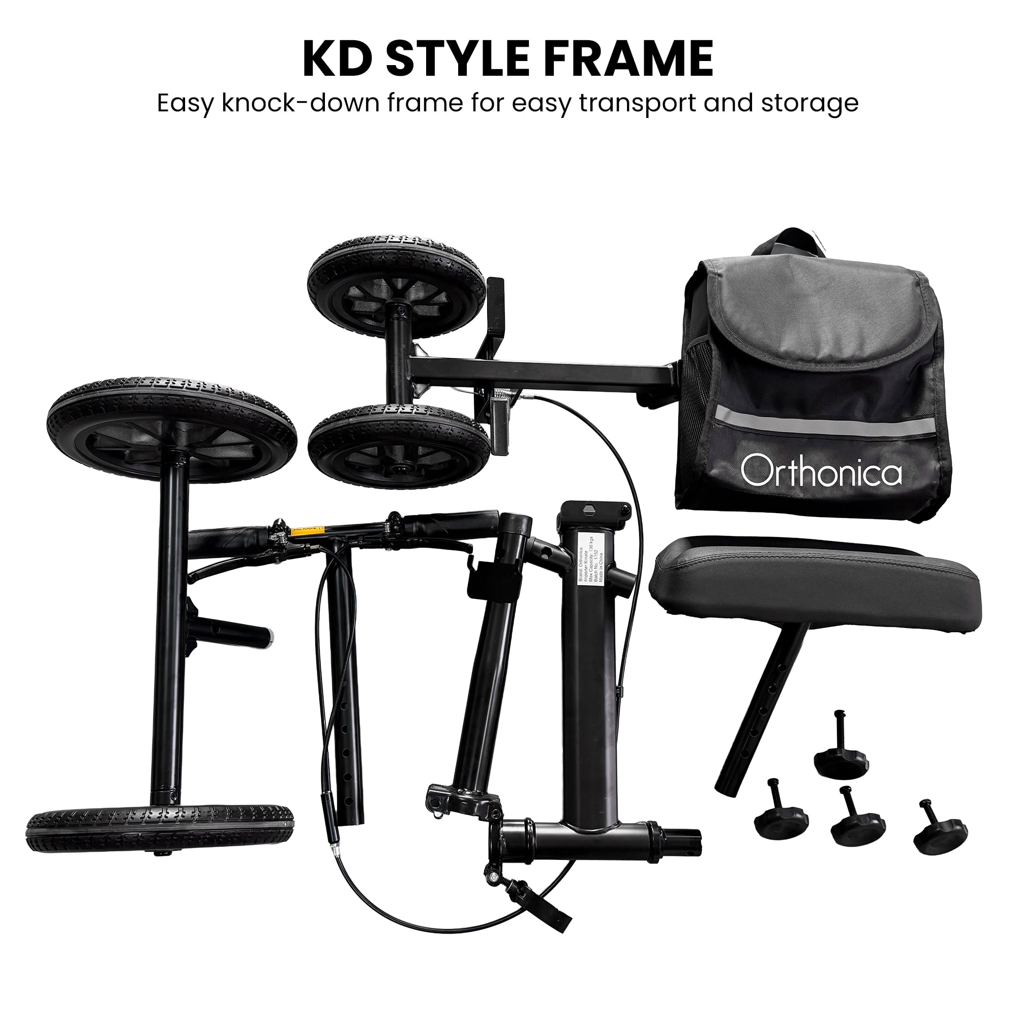 Orthonica Knee Walker with Adjustable Pad and Dual Brakes V240-FRW-MAS-3510-BK