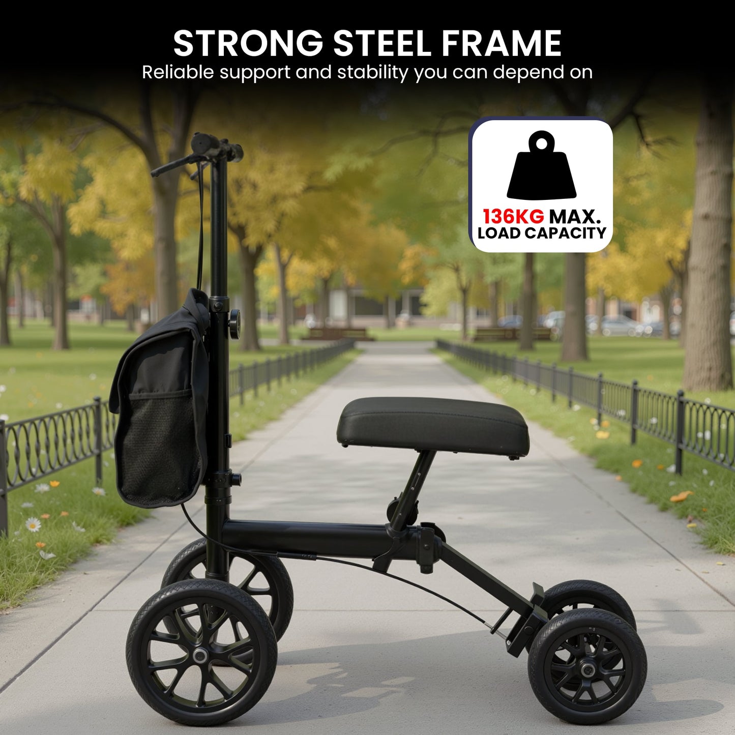 Orthonica Knee Walker with Adjustable Pad and Dual Brakes V240-FRW-MAS-3510-BK