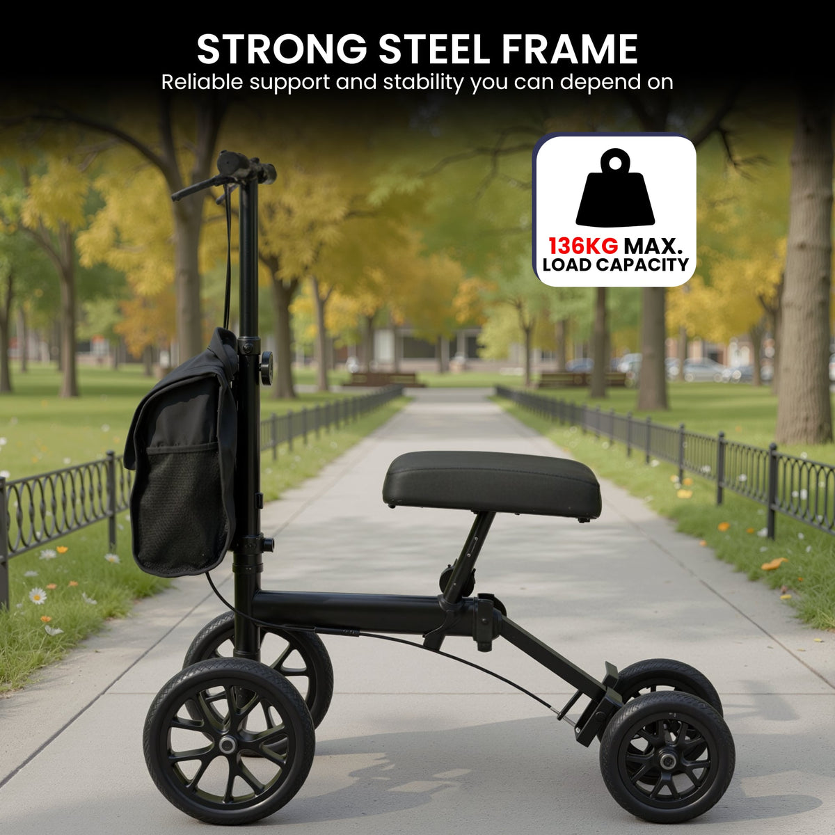 Orthonica Knee Walker with Adjustable Pad and Dual Brakes V240-FRW-MAS-3510-BK