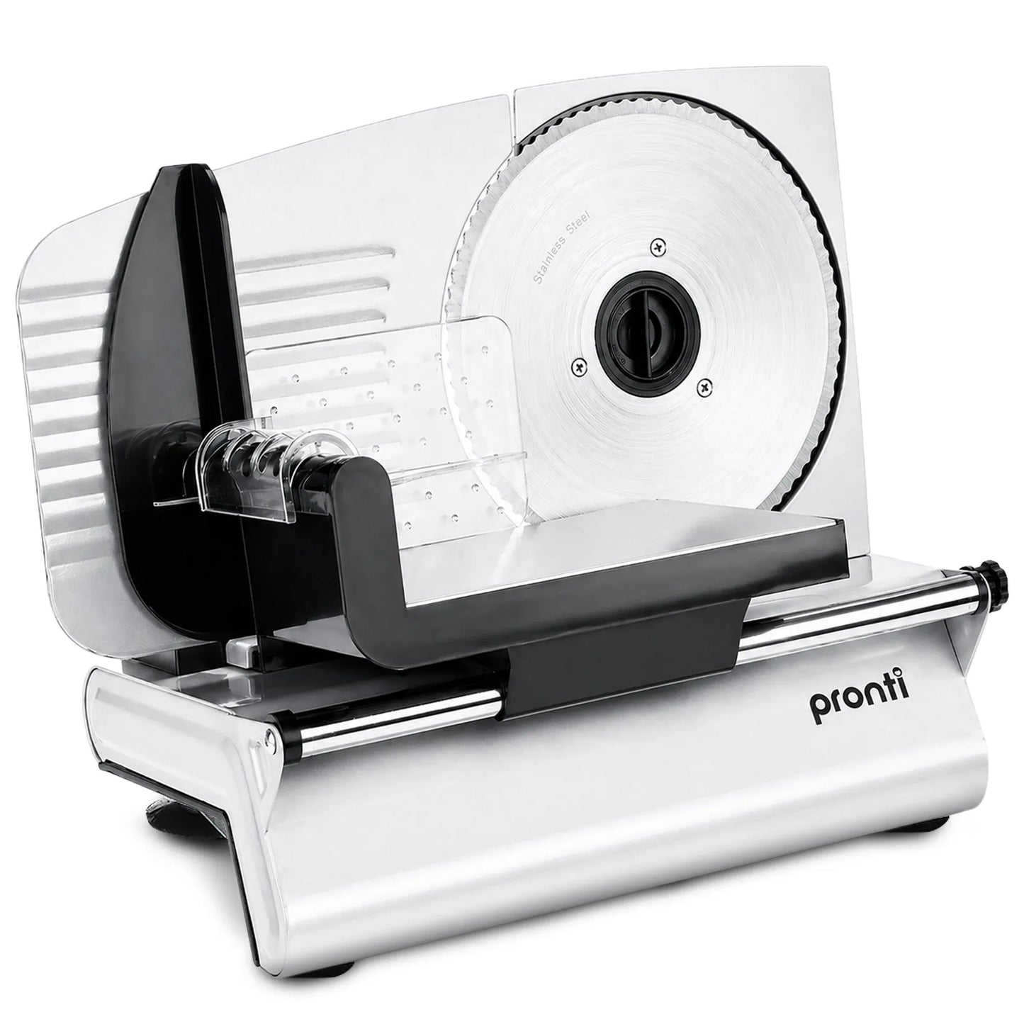 Pronti White Electric Food Slicer 200W with Adjustable Thickness 1 to 15mm Serrated and Fine Edge Stainless V240-FS-190-2A
