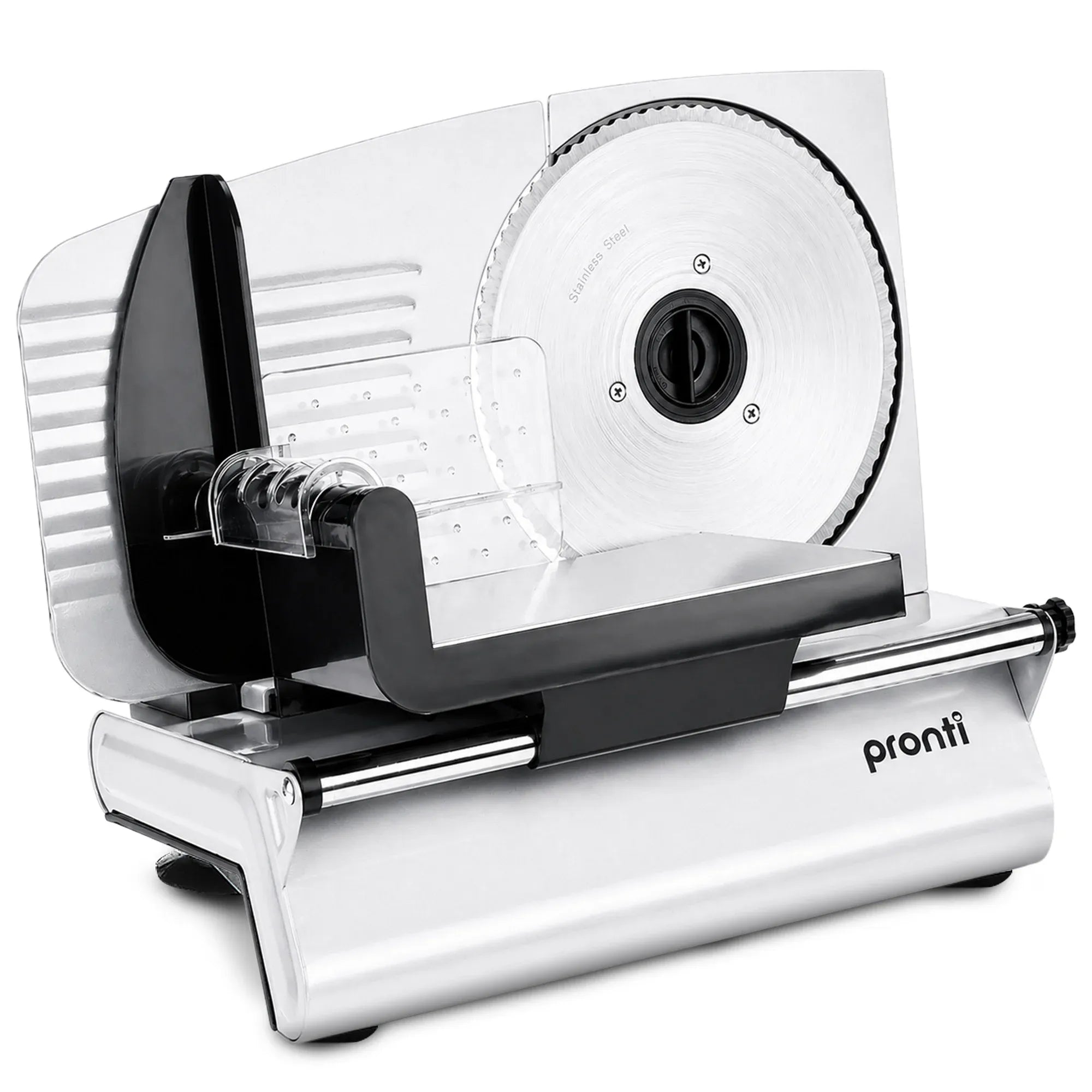 Pronti White Electric Food Slicer 200W with Adjustable Thickness 1 to 15mm Serrated and Fine Edge Stainless V240-FS-190-2A