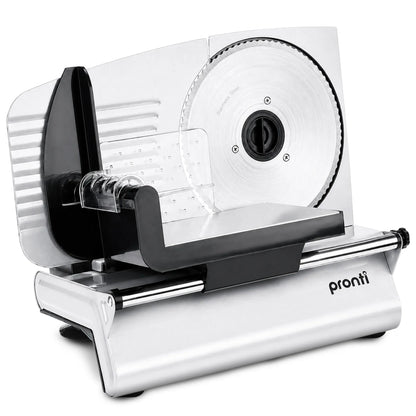Pronti White Electric Food Slicer 200W with Adjustable Thickness 1 to 15mm Serrated and Fine Edge Stainless V240-FS-190-2A