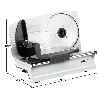 Pronti White Electric Food Slicer 200W with Adjustable Thickness 1 to 15mm Serrated and Fine Edge Stainless V240-FS-190-2A