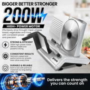 Pronti White Electric Food Slicer 200W with Adjustable Thickness 1 to 15mm Serrated and Fine Edge Stainless V240-FS-190-2A