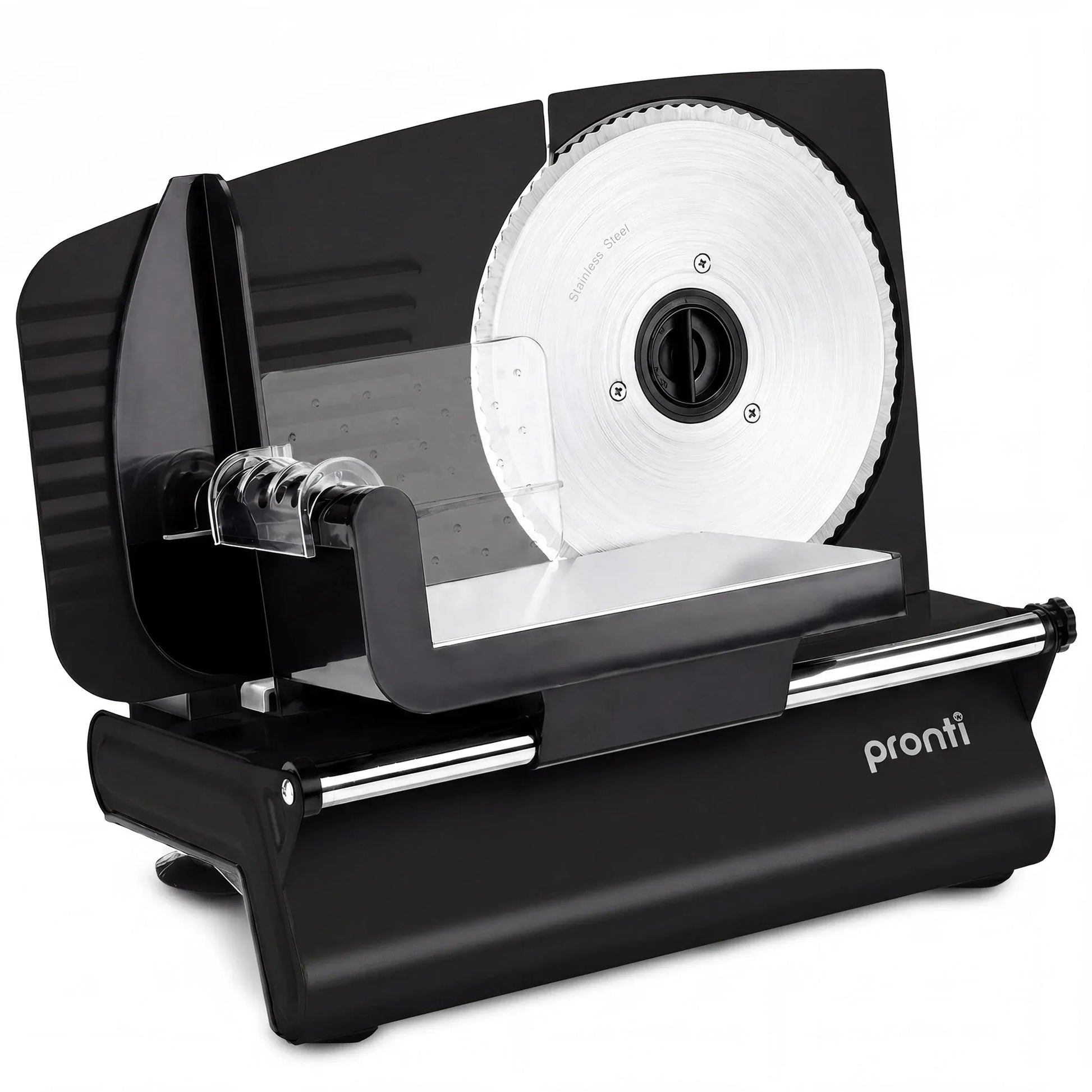 Pronti Black Electric Food Slicer 200W with Adjustable Thickness 1 to 15mm Serrated and Fine Edge Stainless V240-FS-190-2A-BK