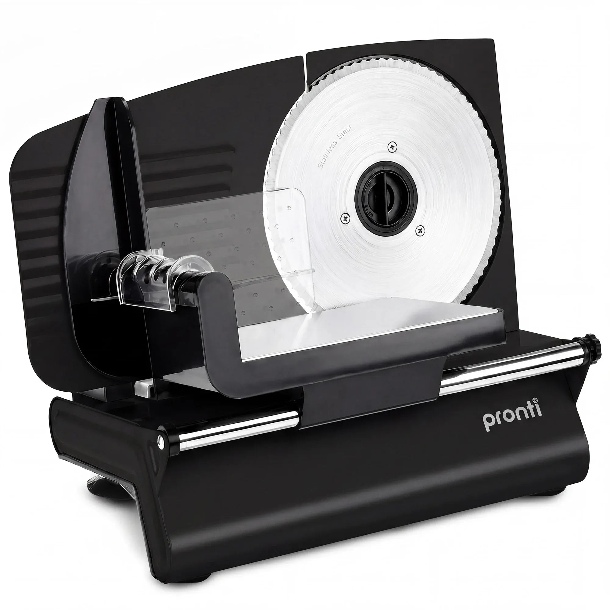 Pronti Black Electric Food Slicer 200W with Adjustable Thickness 1 to 15mm Serrated and Fine Edge Stainless V240-FS-190-2A-BK