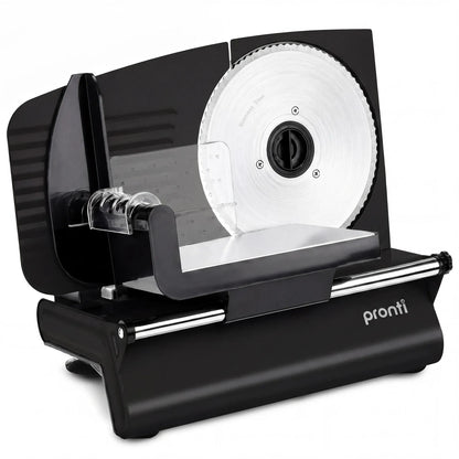 Pronti Black Electric Food Slicer 200W with Adjustable Thickness 1 to 15mm Serrated and Fine Edge Stainless V240-FS-190-2A-BK