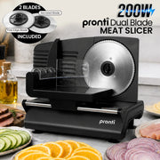 Pronti Black Electric Food Slicer 200W with Adjustable Thickness 1 to 15mm Serrated and Fine Edge Stainless V240-FS-190-2A-BK