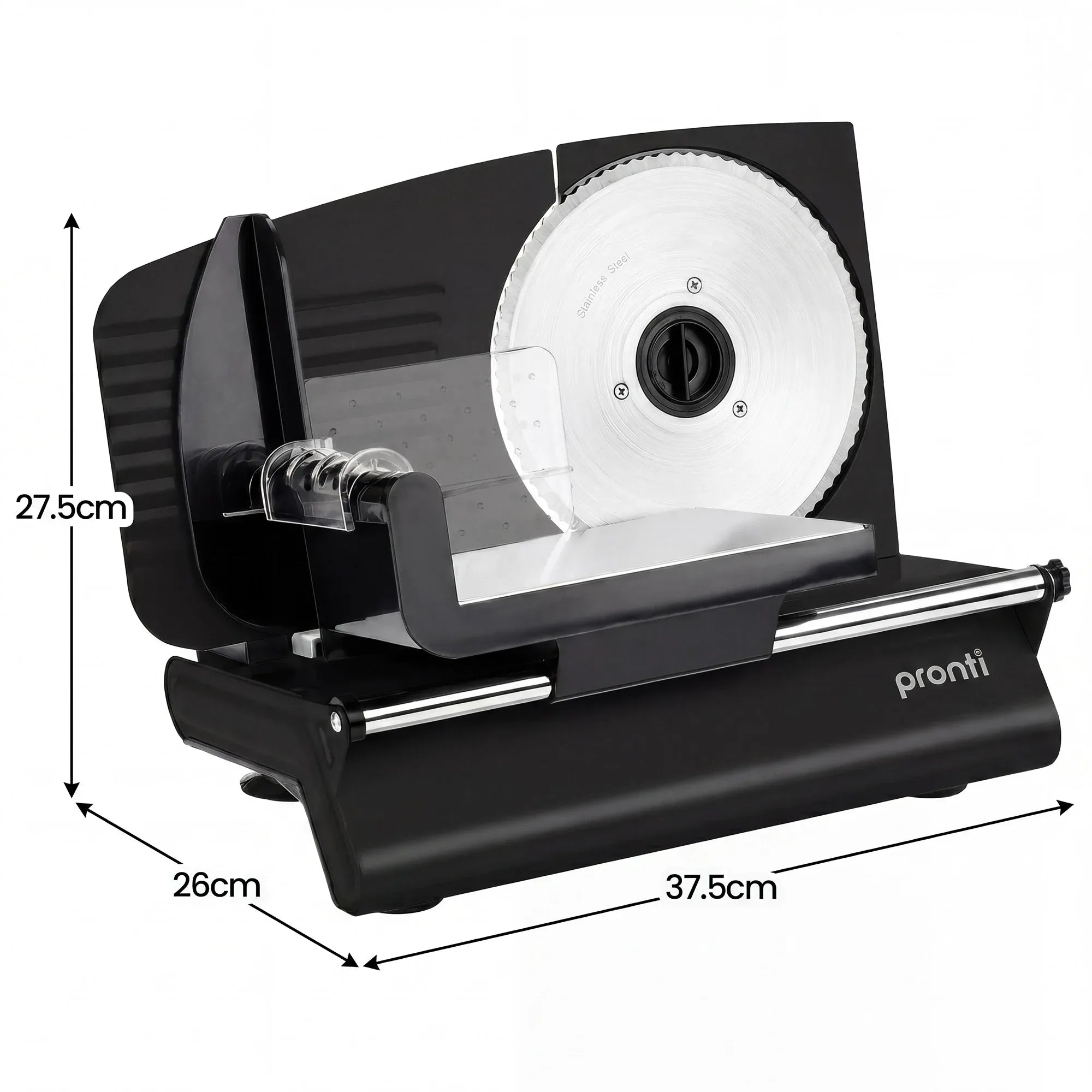 Pronti Black Electric Food Slicer 200W with Adjustable Thickness 1 to 15mm Serrated and Fine Edge Stainless V240-FS-190-2A-BK