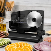 Pronti Black Electric Food Slicer 200W with Adjustable Thickness 1 to 15mm Serrated and Fine Edge Stainless V240-FS-190-2A-BK