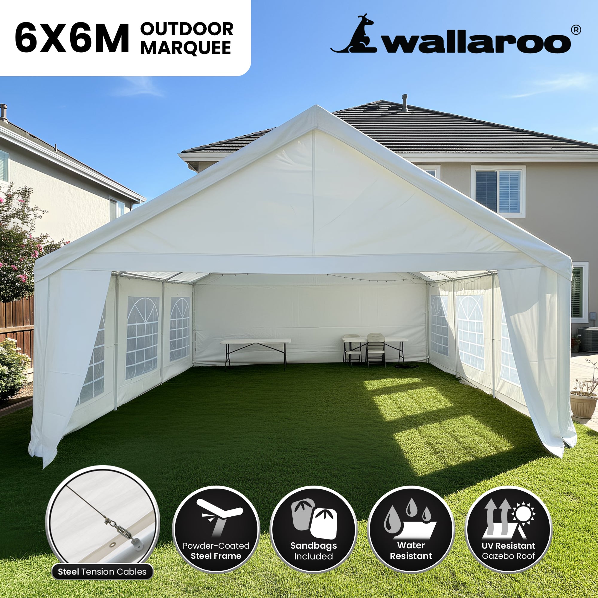 Wallaroo 6x6m Outdoor Event Marquee Gazebo Party Wedding Tent - White V240-GAZ-CPT-6X6-WH