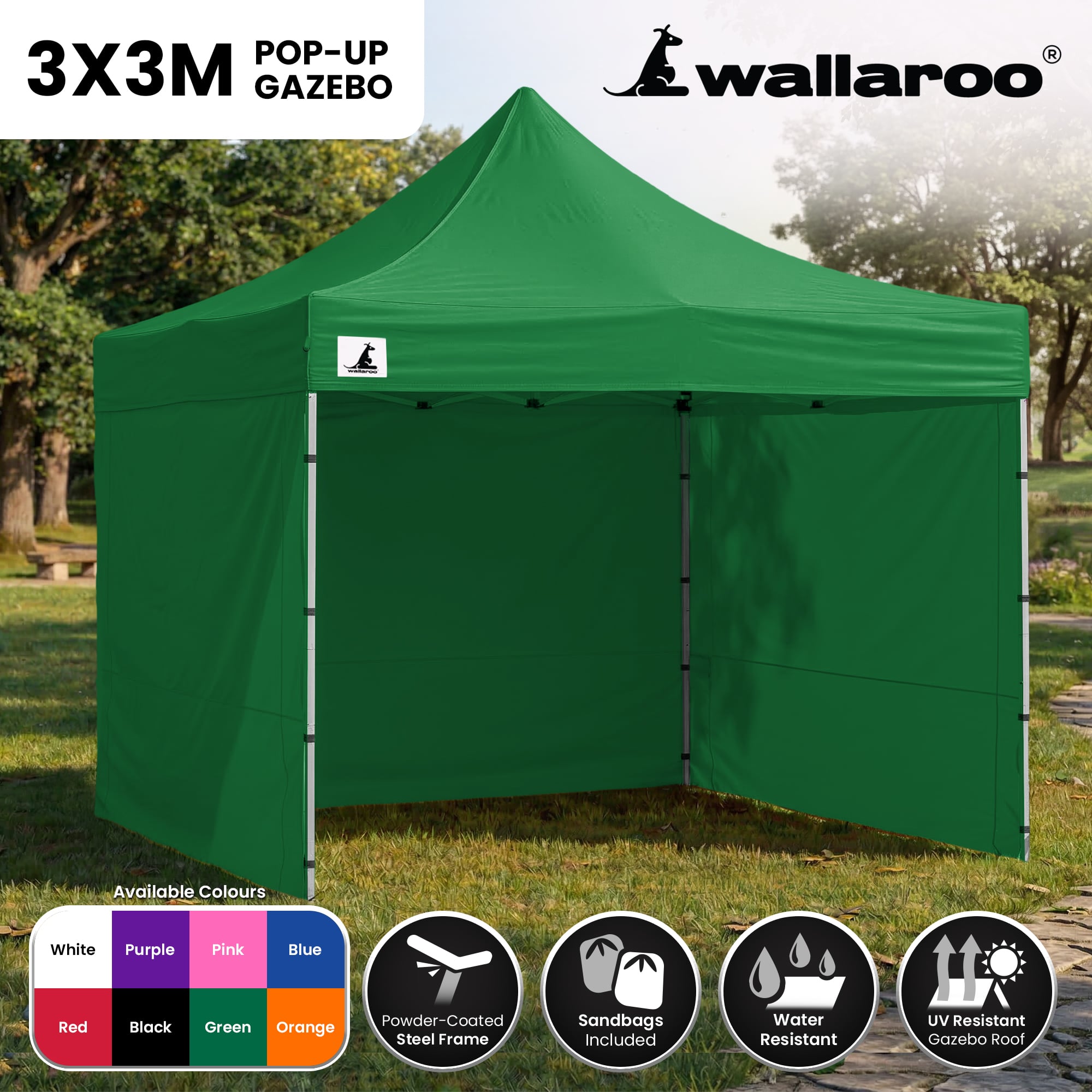 Wallaroo Gazebo Tent Marquee 3x3 Popup Outdoor - Green V240-GAZ-POP-3X3-GN