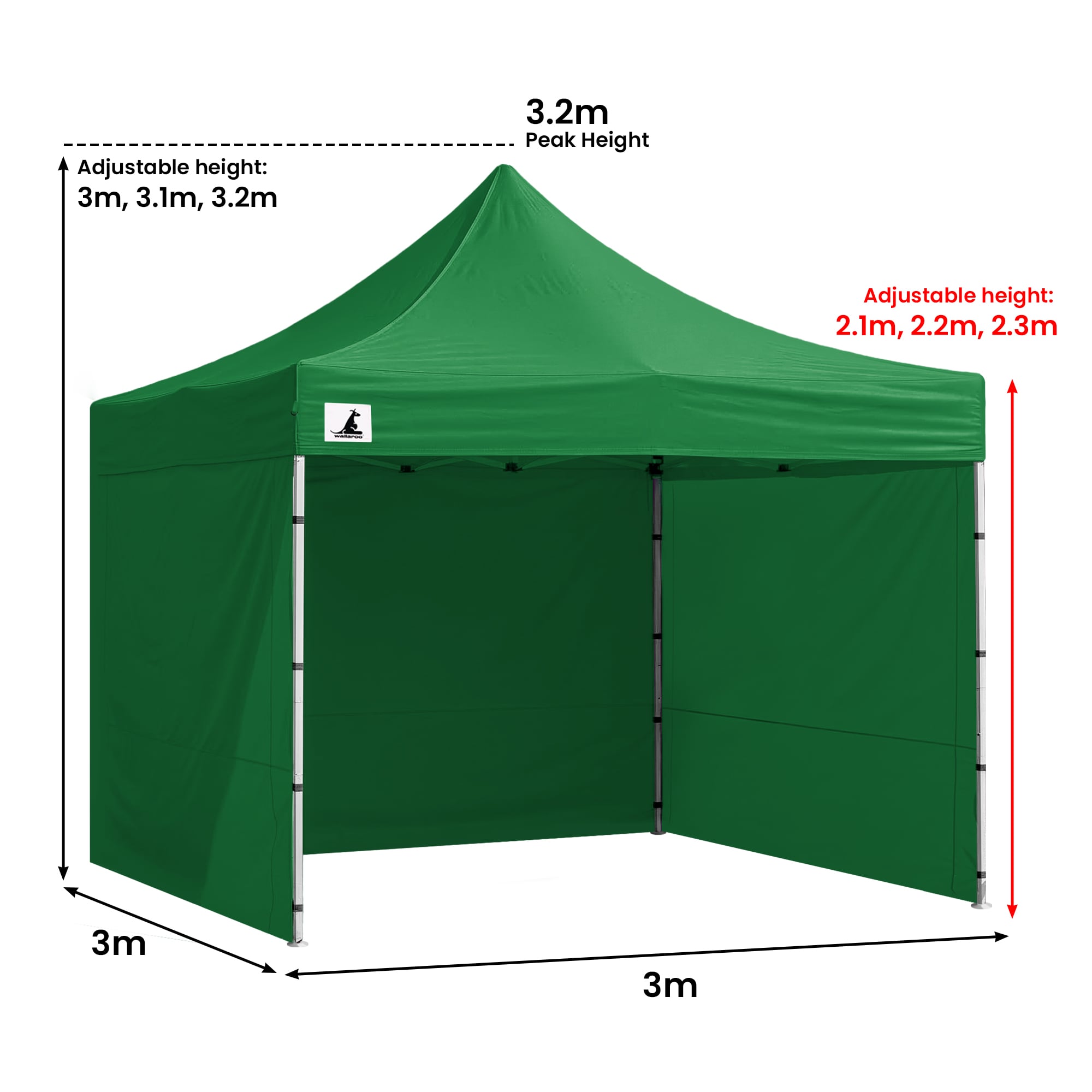 Wallaroo Gazebo Tent Marquee 3x3 Popup Outdoor - Green V240-GAZ-POP-3X3-GN