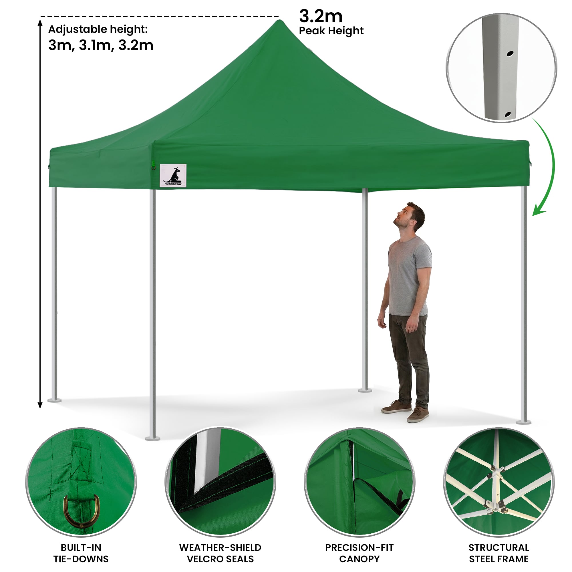 Wallaroo Gazebo Tent Marquee 3x3 Popup Outdoor - Green V240-GAZ-POP-3X3-GN