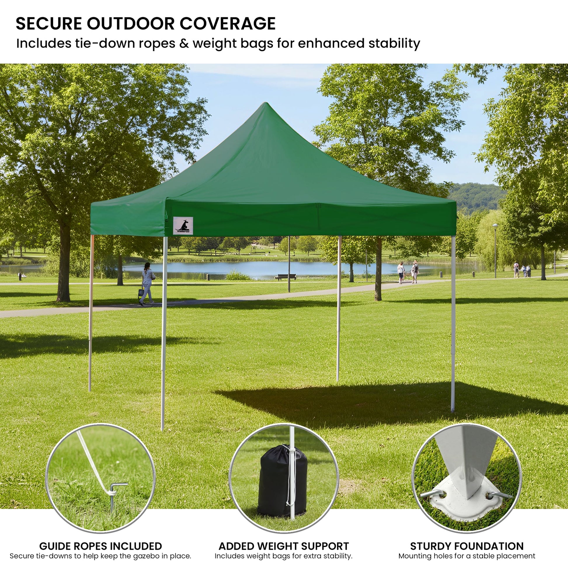 Wallaroo Gazebo Tent Marquee 3x3 Popup Outdoor - Green V240-GAZ-POP-3X3-GN