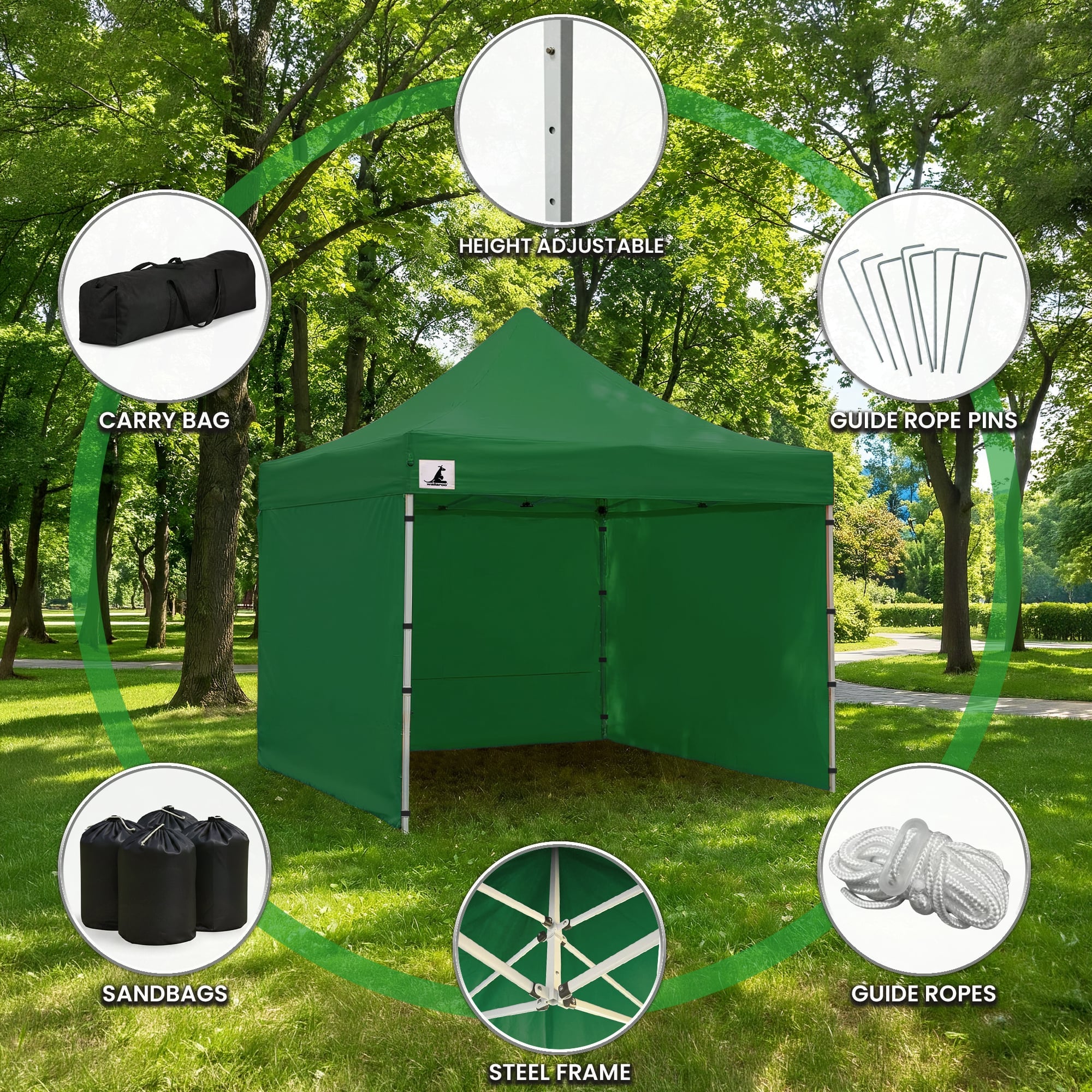 Wallaroo Gazebo Tent Marquee 3x3 Popup Outdoor - Green V240-GAZ-POP-3X3-GN