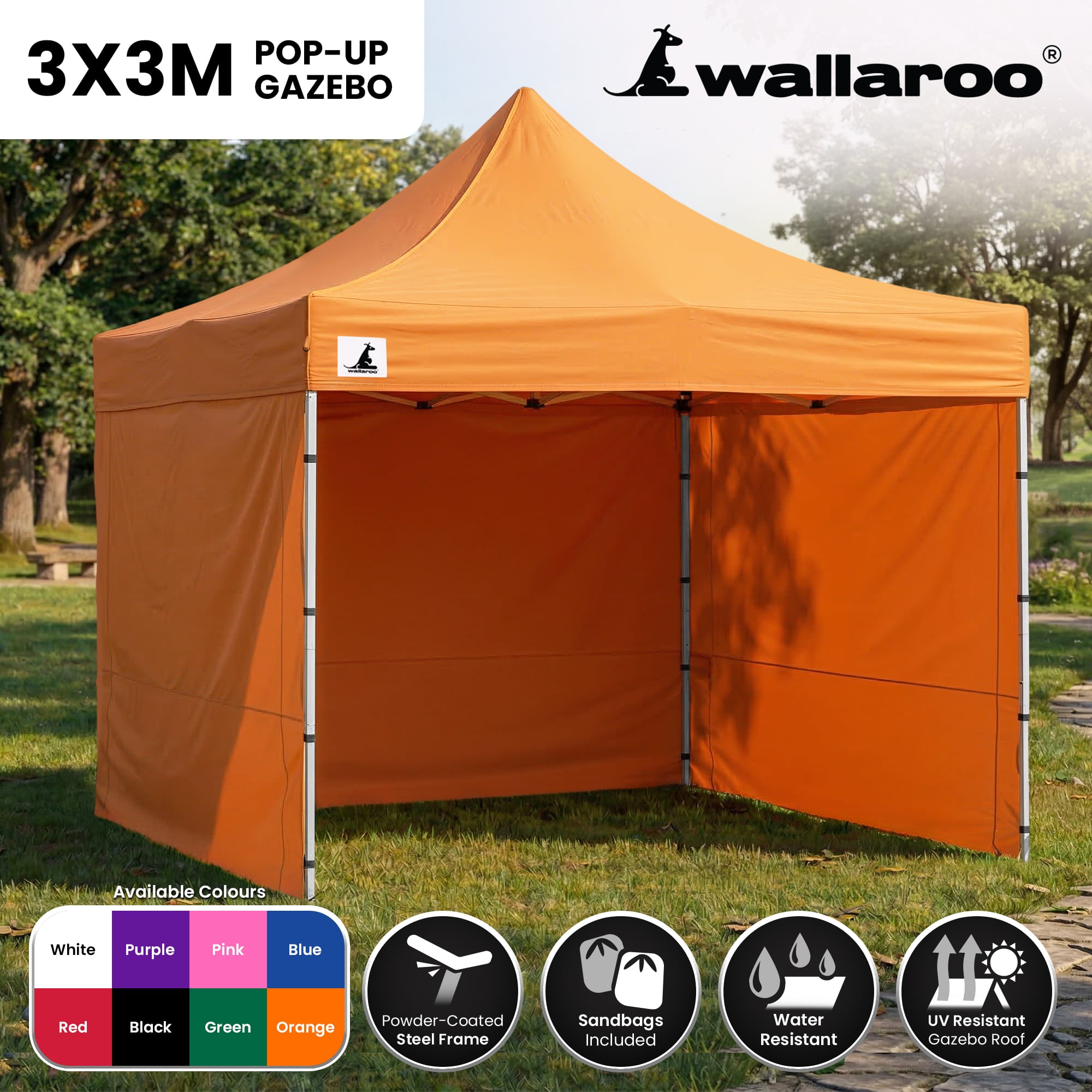 Wallaroo Gazebo Tent Marquee 3x3 PopUp Outdoor - Orange V240-GAZ-POP-3X3-OR